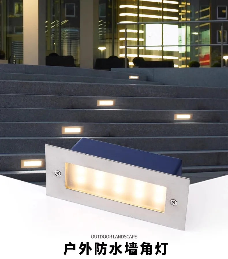 lampe sol moderne bleu argenté led 3w 5w verre trempé ip66 acier poliextérieur