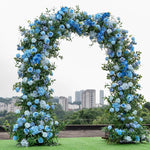arche fleurie bleue romantique mariage anniversaire baby shower décoration intérieure soie hortensias roses feuillage