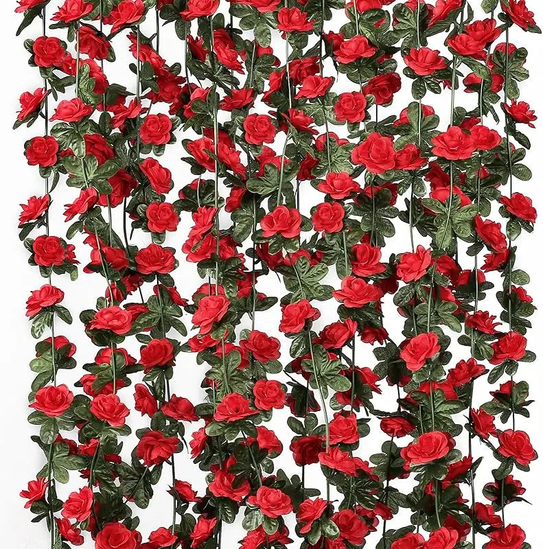 guirlande fleurs artificielles roses rouges vignes soie décoration mariage anniversaire extérieur romantique chambre maison