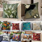 taies d'oreiller décoratives imprimées floral motifs fleurs oiseaux polyester vert clair blanc zip 45x45cm