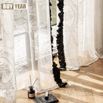 rideau dentelle blanc beige floral classique romantique transparent fenêtre salon chambre maison