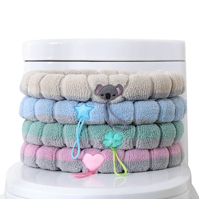 couvre siège toilette gris doux rayures élastique intégré motifs décoratifs écologique salle bain