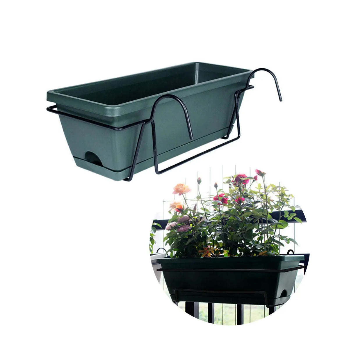 Bac fleurs suspendus moderne crochets métalliques vert foncé pot jardin