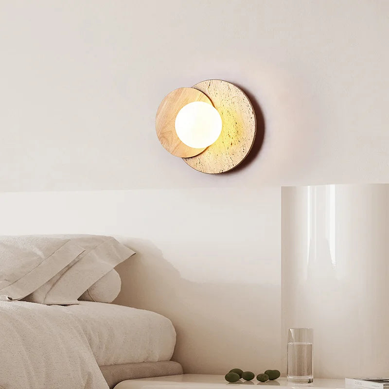 applique murale bois clair texture pierre éclairage led scandinave minimaliste fixée mur chambre coucher