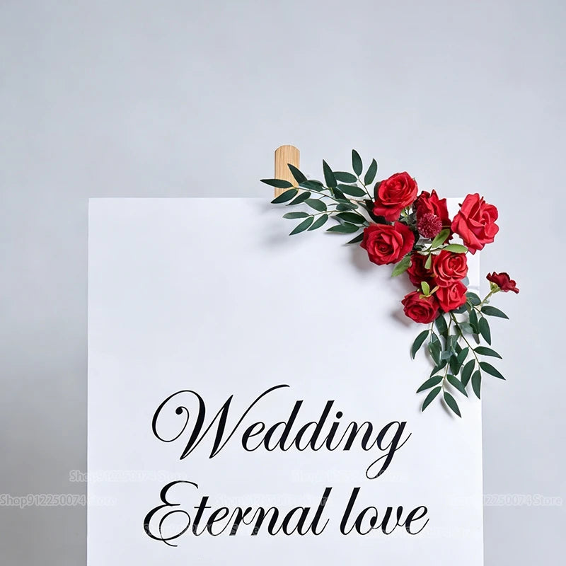 bouquet artificiel rose rouge feuilles vertes decoration mariage anniversaire table exterieur classique fleuri