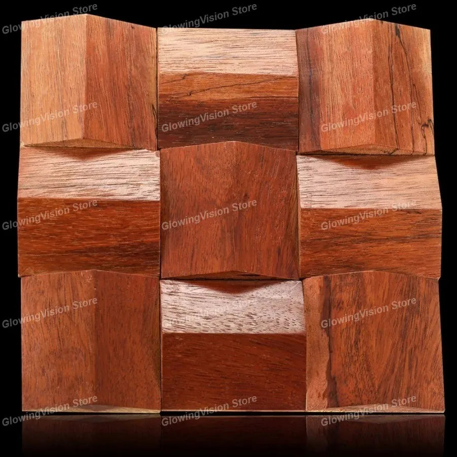 panneau décoratif bois cubes géométriques moderne marron clair foncé autocolant 3d