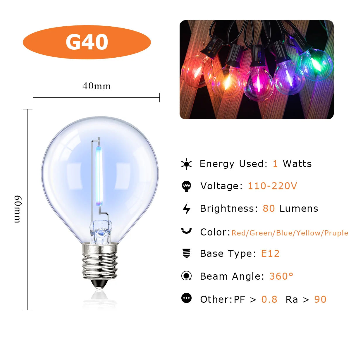 guirlande lumineuse extérieure globes multicolores transparents vintage 10m 15m 20m led rgb imperméable