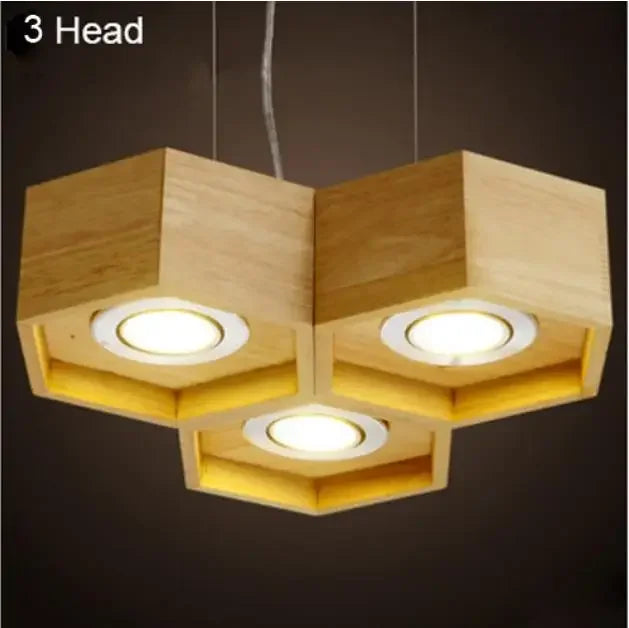 lustre suspendu bois clair hexagonal modernes ampoules led salon chambrehôtel
