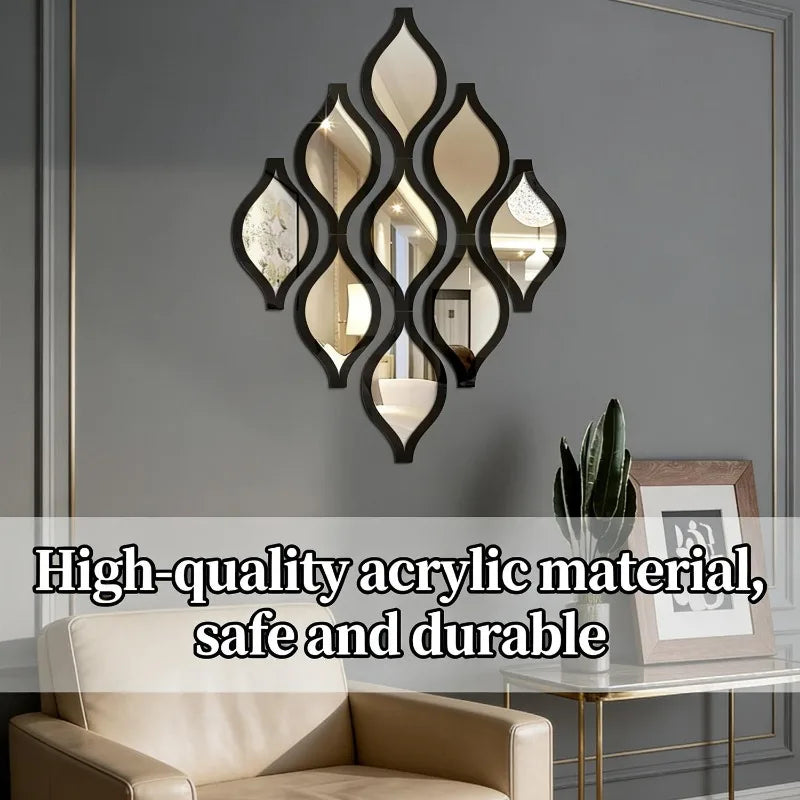 miroirs muraux adhésifs modernes noir doré blanc asymétriques décoratifs chambre salon
