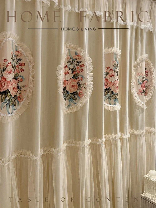rideau fenêtre tulle brodé beige fleurs dentelle vintage romantique translucide salon chambre