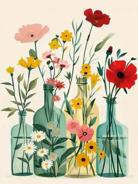toile peinture fleurs bouteille cadre doré kit débutant peinture numéros moderne art floral relève
