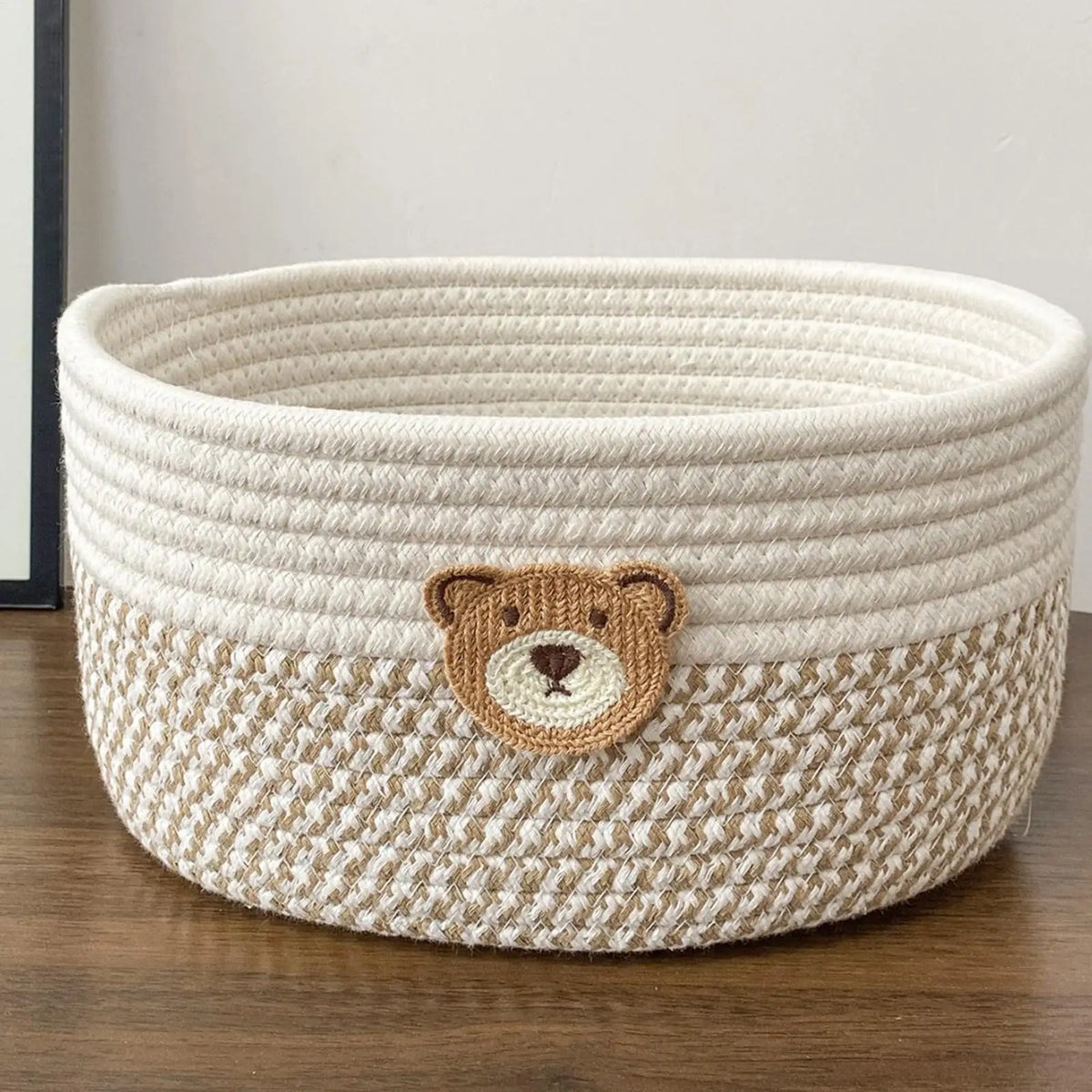 panier rangement tissé motifs géométriques beige moderne rustique jouets savon bain chambre enfants
