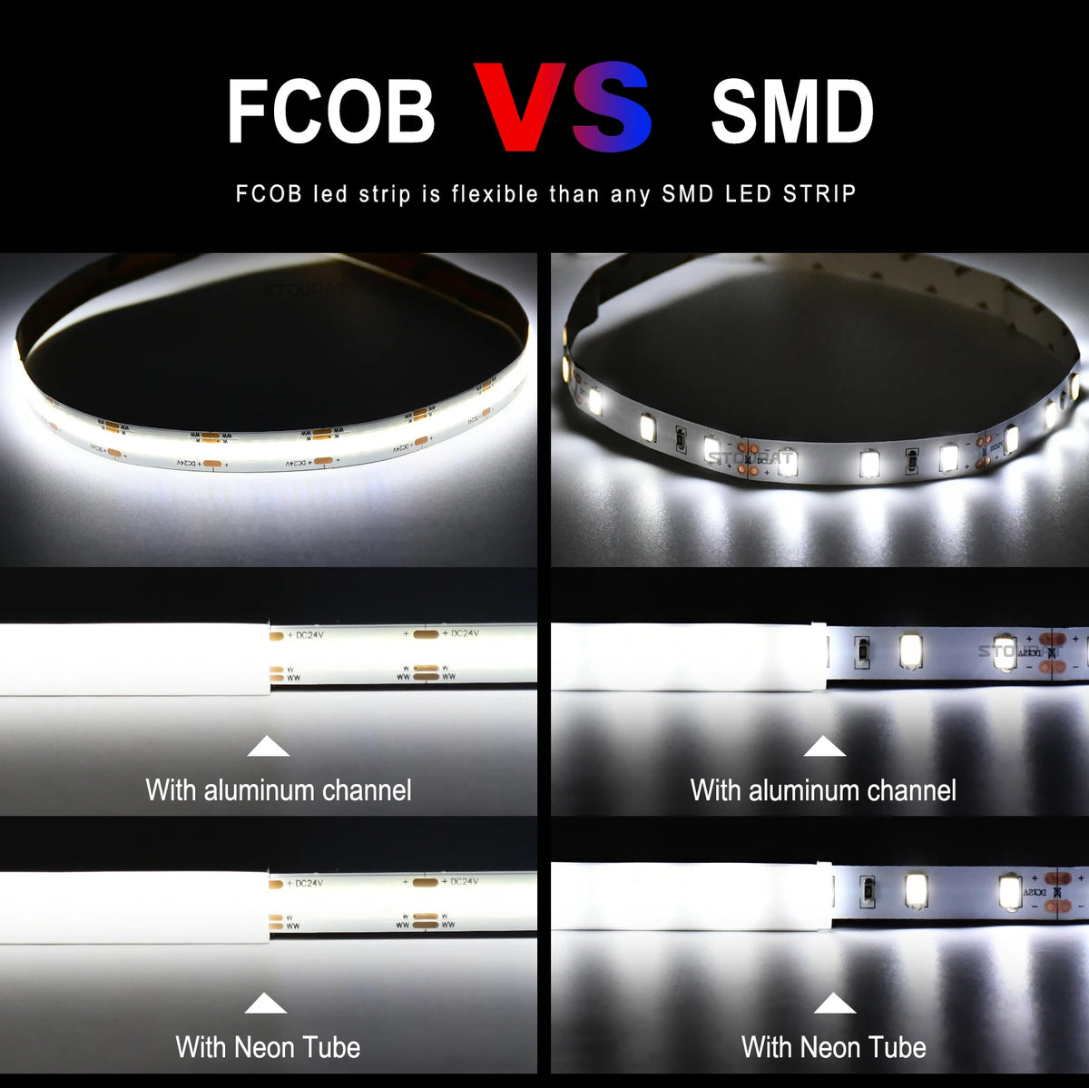ruban led flexible blanc moderne adhésif 3000k 6000k connecteur câble 24v 50000h