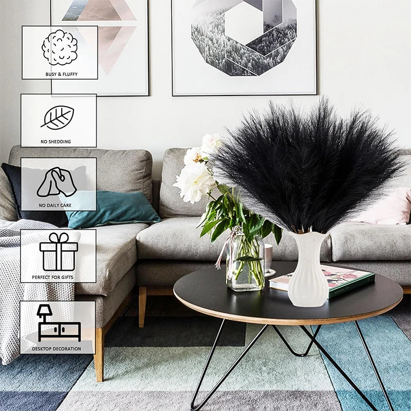 plumes artificielles noires épaisses décoration intérieure moderne élégante vase blanc 20 pièces soie