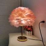 lampe table plumes moderne rose gris blanc décoration bohème éclairage original led certifiée vde
