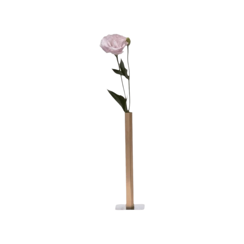 vase minimaliste rose cuivré moderne posé base métal fleurs artificielles