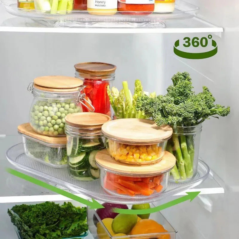 support rangement transparent moderne réfrigérateur système succion rotatif gain place