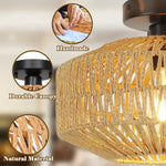 lampe suspendue moderne rustique tissée bambou naturel cadre métallique noir cuisine chambre coucher salle