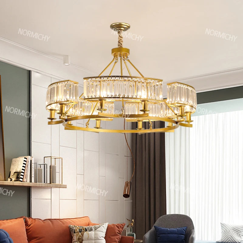 lustre moderne doré transparents rectangulaires corde salon chambre