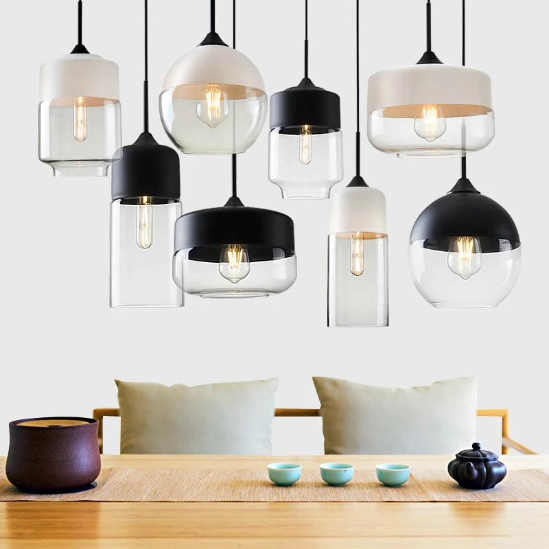 Suspension lumineuse moderne verre translucide câble noir salon chambre