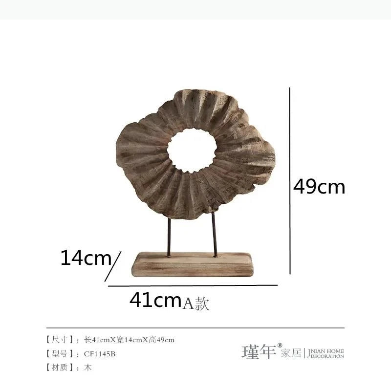 sculptures bois modernes naturel brun gris spirale franges coquillage cheval pomme bol rouleaux