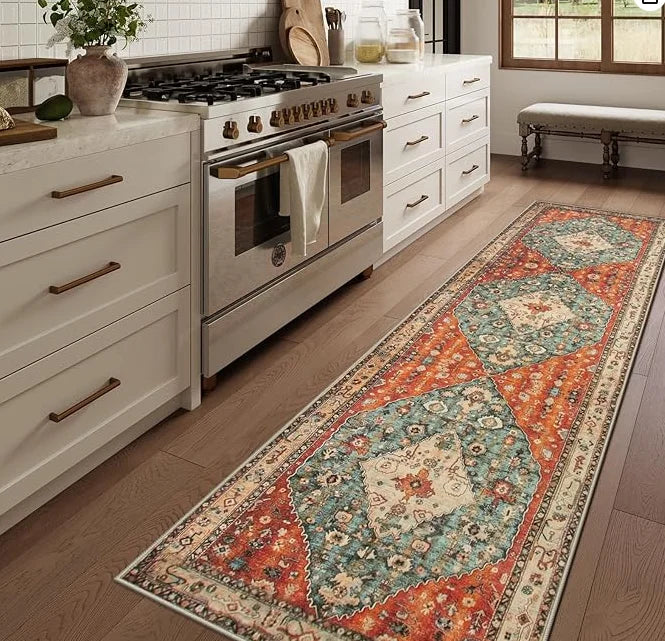tapis multicolore motif floral traditionnel classique vintage salon chambre salle bain polypropylène polyester