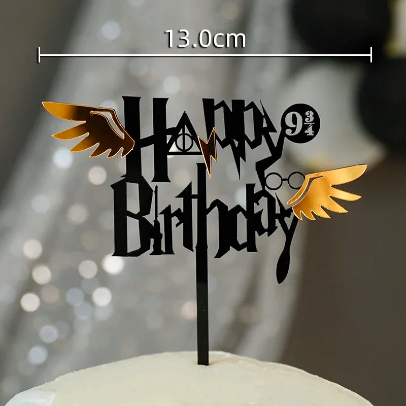 décoration anniversaire enfant figurines stylysées happy birthday transparentes chapeaux lunettes cartoony