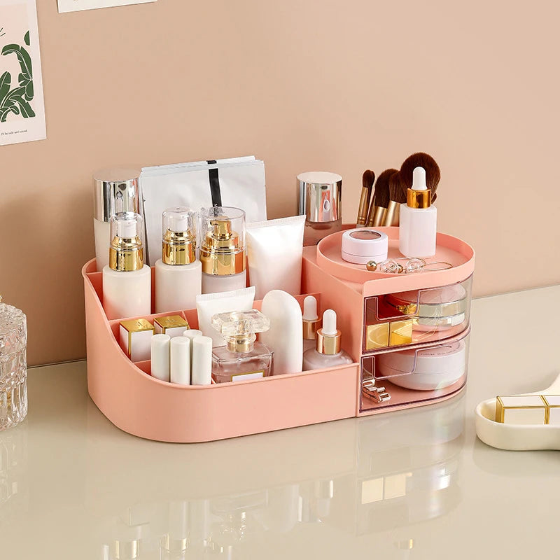 organisateur maquillage blanc rose minimaliste multifonctionnels compartments rangement cosmétiques officesupply