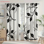 rideaux blanc noir motifs floraux deux panneaux polyester moderne contemporain