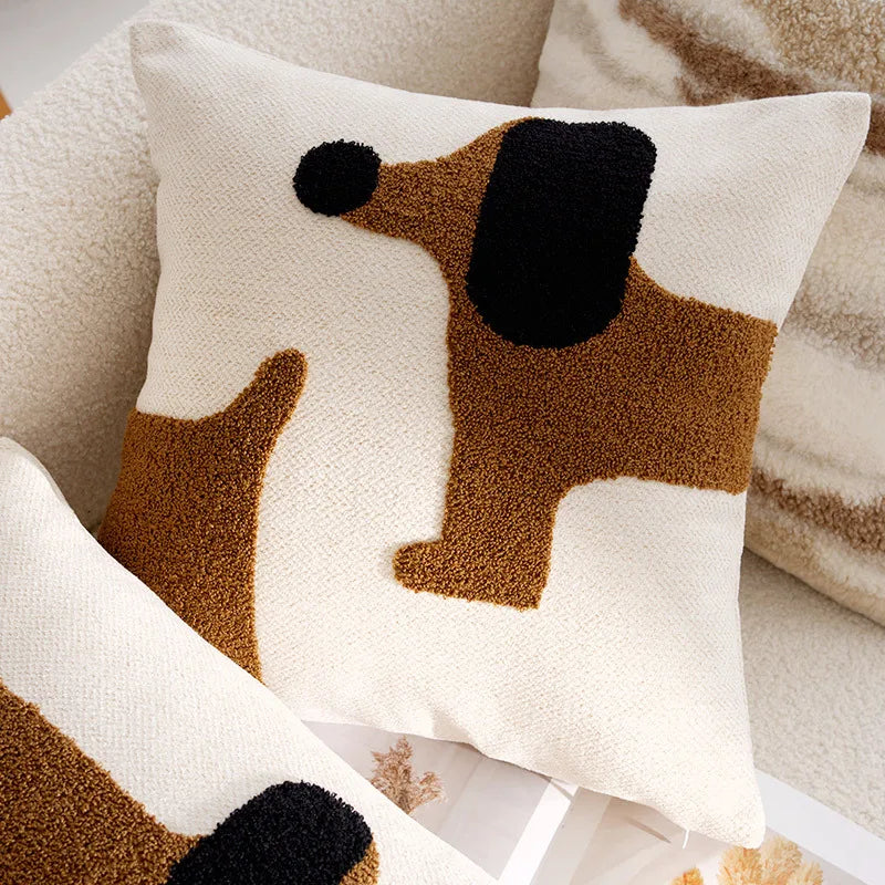 housse coussin brodé chevaux stylisés moderne marron noir blanc 45x45cm polyester adhésif chambre maison