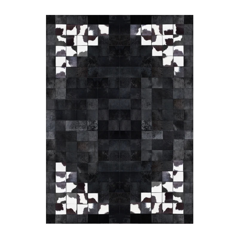 tapis noir blanc patchwork peau vache moderne salon chambre decoratif rectangle aubusson PVC