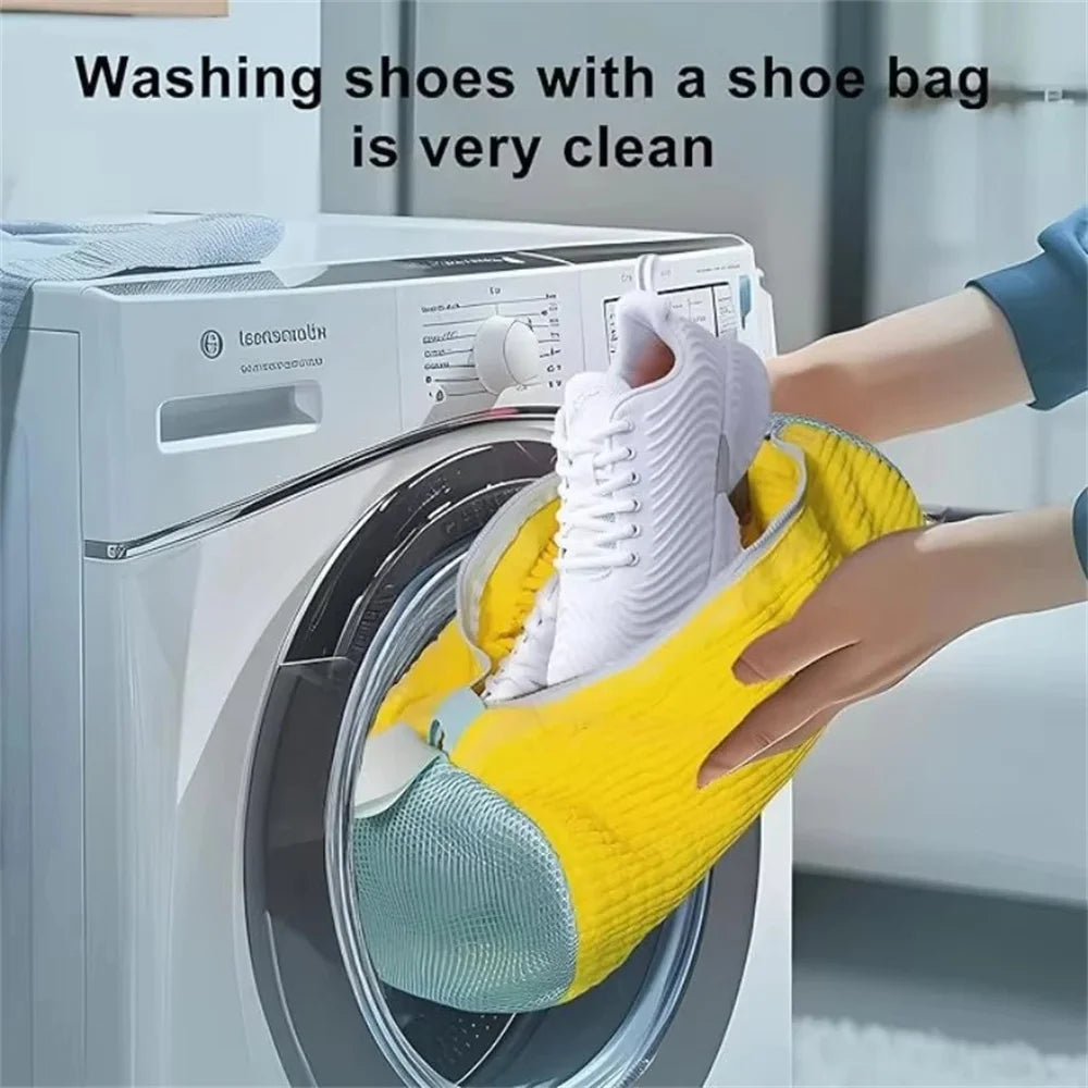 sac chaussures jaune bleu clair polyestère moderne réutilisable imperméable zip cordon chaussure nettoyage profond