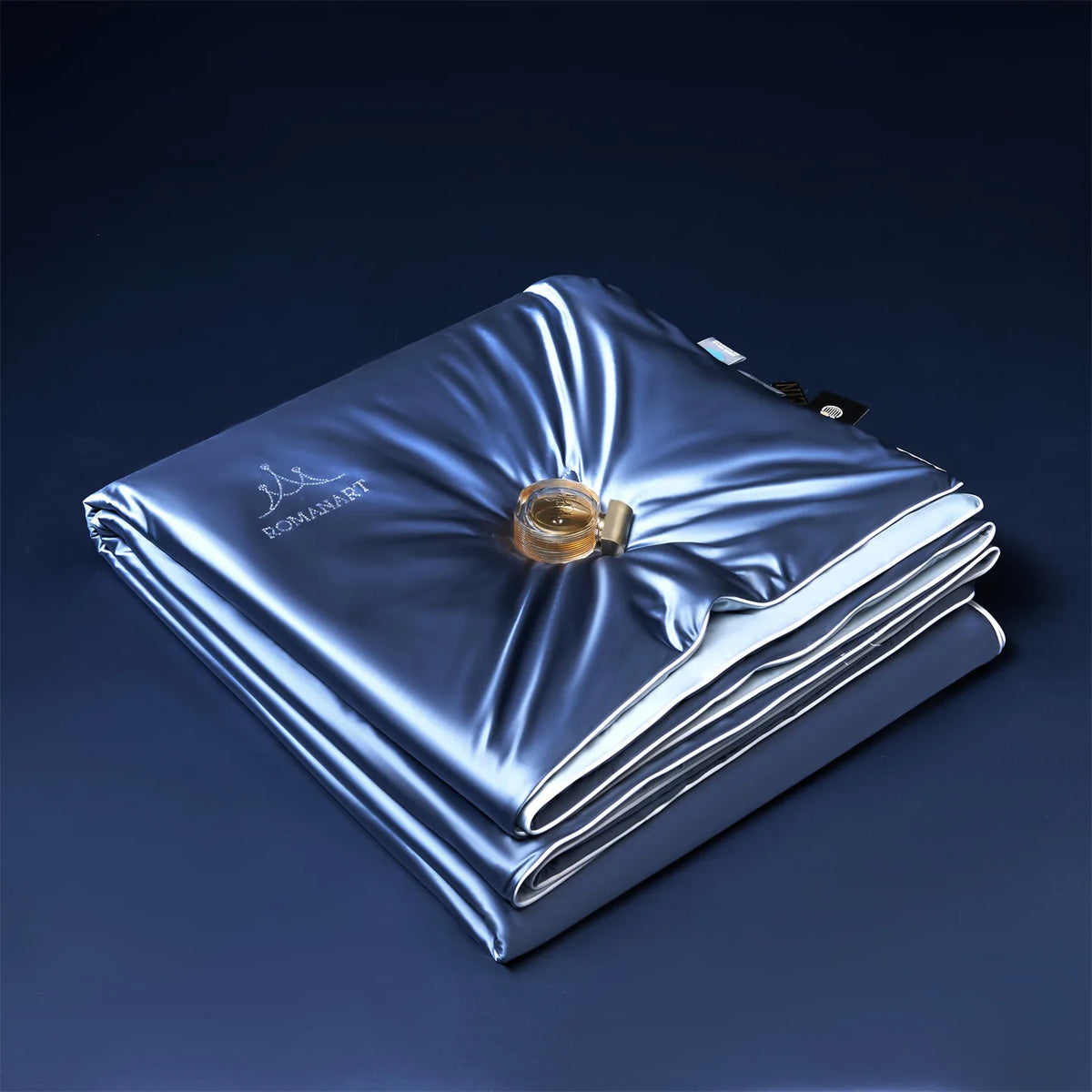 couette d'été soie bleue broderie élégante rafraîchissante oreiller fixations