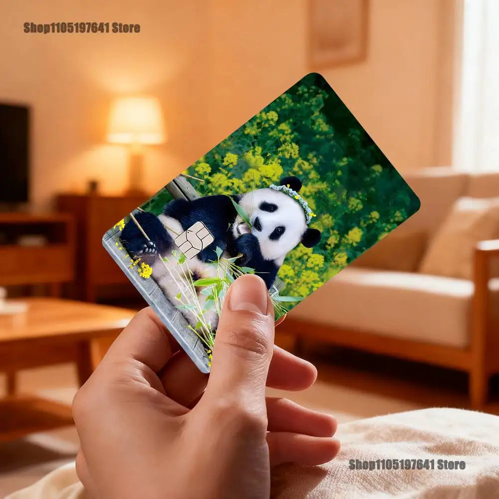 cartes postales panda illustration mignonne verte blanche noire bébé panda bambou fleurs textes pandas
