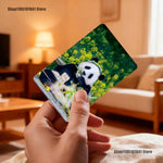 cartes postales panda illustration mignonne verte blanche noire bébé panda bambou fleurs textes pandas