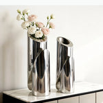 vase argenté moderne lisse rose blanche fleur sculpture décoration tablebranches noires cerises rouges