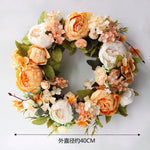 couronne florale vintage rose blanche feuilles vertes fleurs artificielles intérieur mariage table porte