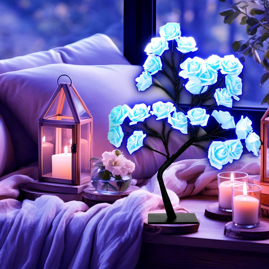 lampe led arbre fleurs roses moderne décoration intérieure saint valentin veilleuse chambre salon