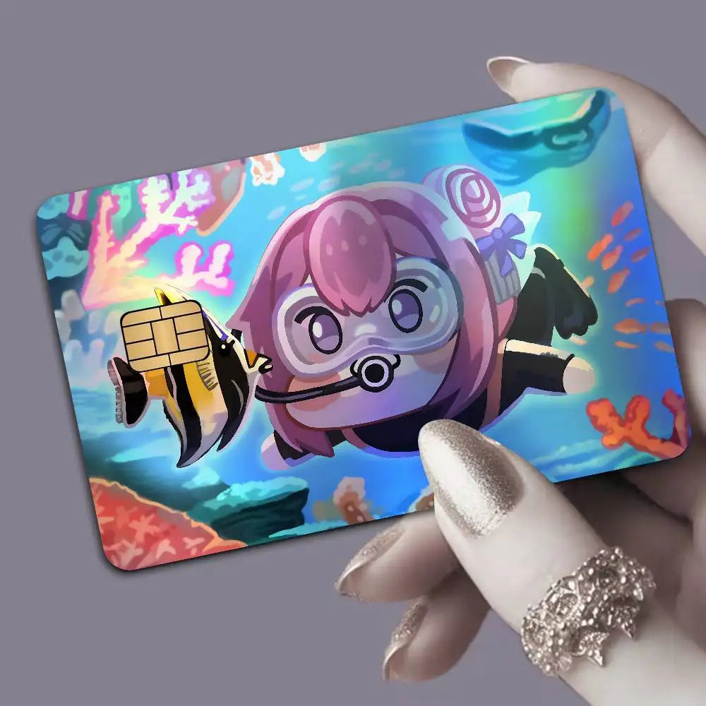 stickers carte bancaire laser waterproof antiusure dessin animé mascotte mignonne adhésifs rembourrables sans résidu