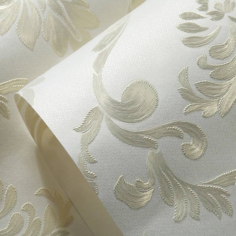 papier peint fleur motif relief classique baroque élégant chambre salon decoration résistant humidité