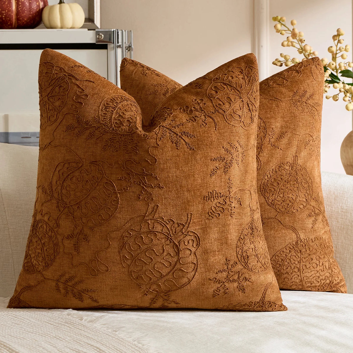 taie d'oreiller jacquard brodé feuille d'érable orange beige maison décoration halloween thanksgiving moderne sans