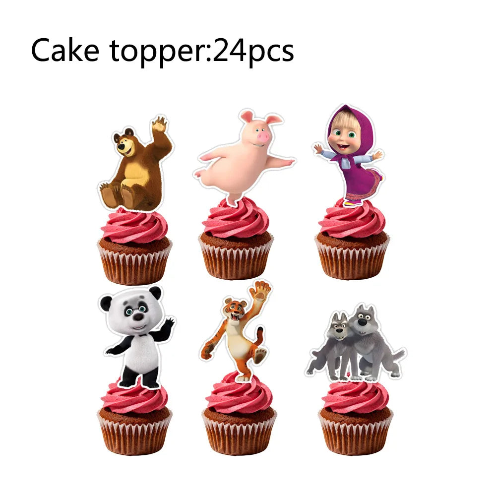 ensemble vaisselle jetable masha ours assiettes gobelets serviettes anniversaire enfant cartoon