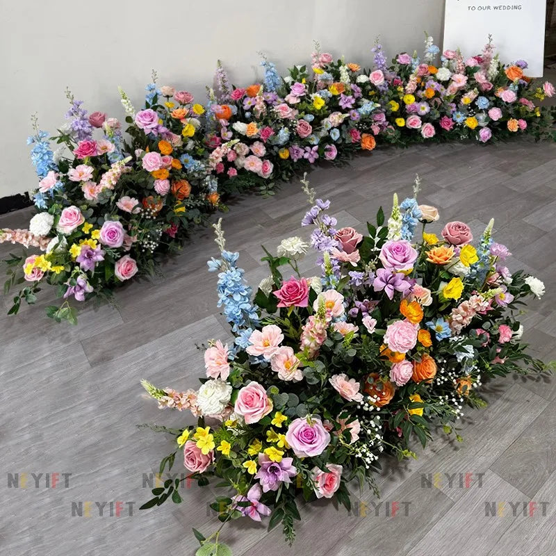 Décoration florale artificielle mixte rose blanc bleu mariage anniversaire événementextérieur