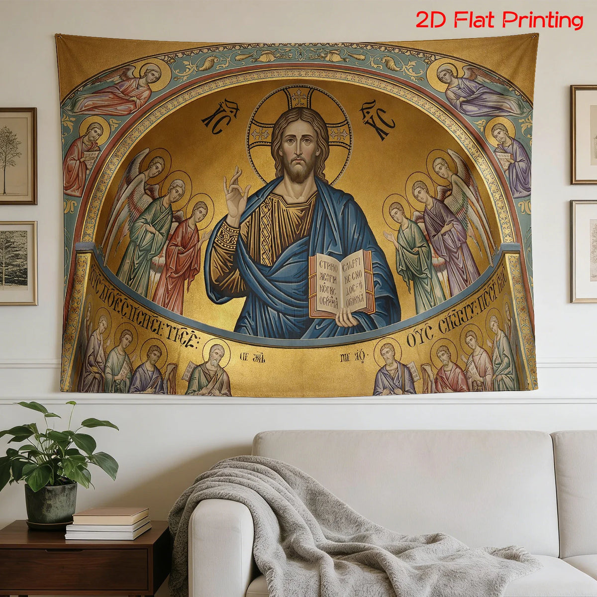 tapisserie murale ancienne or religieuse christ ange décoration intérieure chambre living polyester moderne