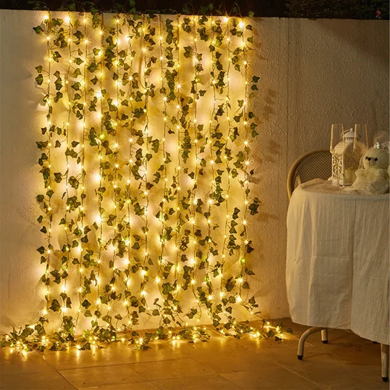 guirlande lumineuse feuilles vertes fleurs led noel mariage jardin decoration moderne 100leds 10mètres
