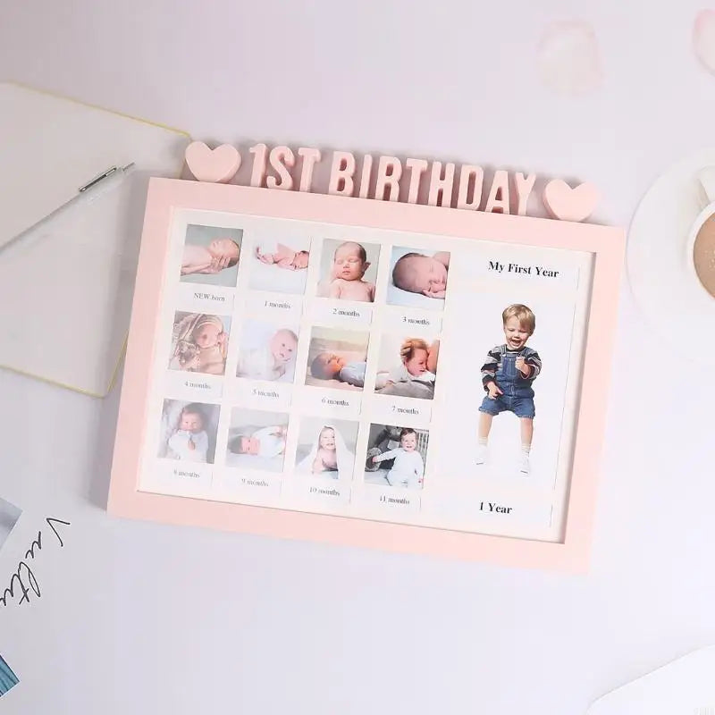 cadre photo bébé rose clair premier anniversaire première année moderne minimaliste