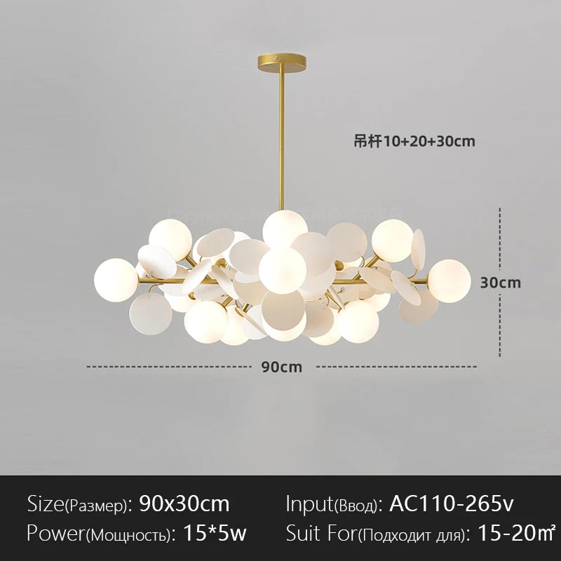 suspension lumineuse moderne multicolore boules translucides branches métalliques led salon chambre
