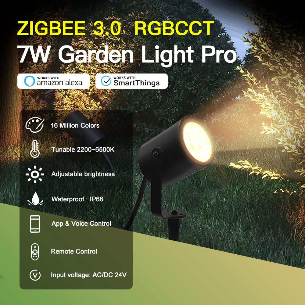 lampe jardin led rgbcct ip66 moderne spiked noire 7w ccc 24v certifications rohs lvd