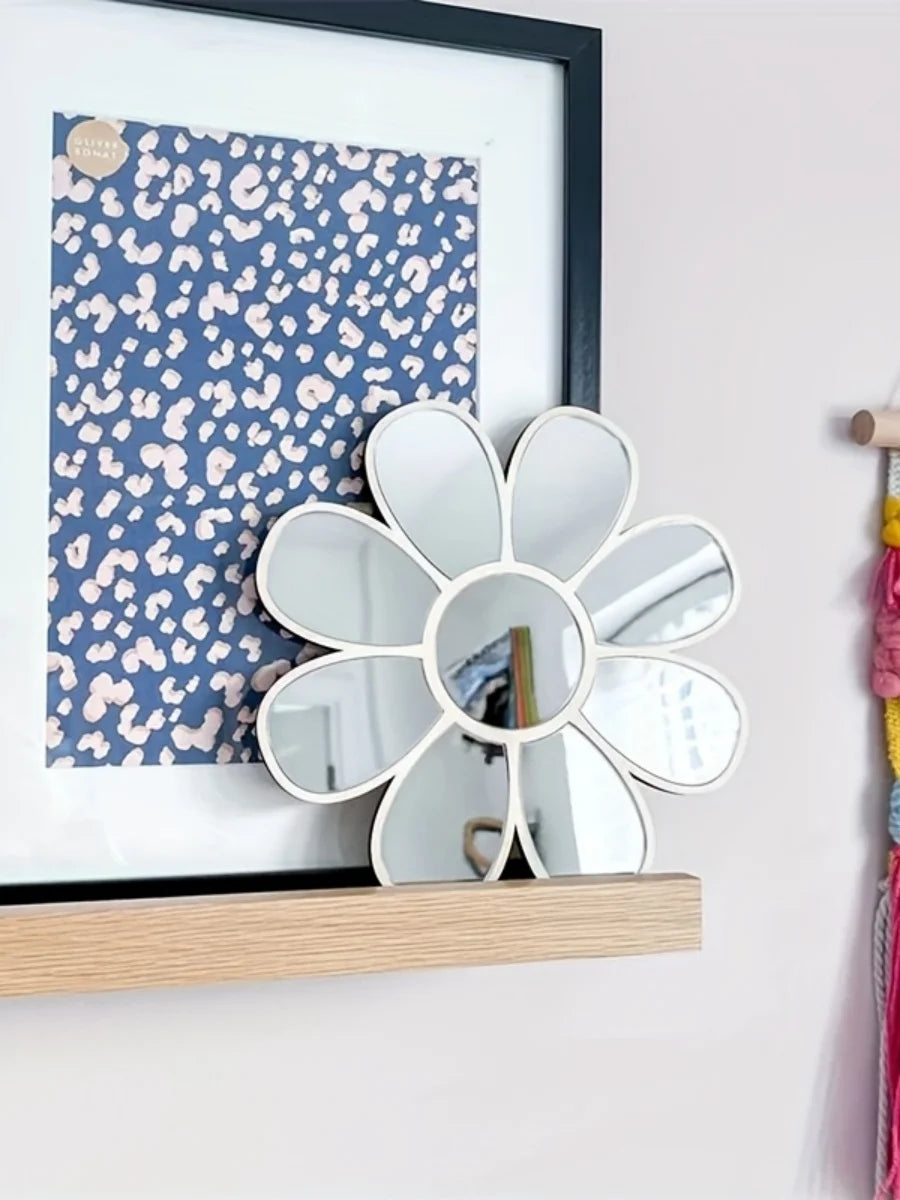 miroir blanc doré fleurs stylisées moderne adhésif chambre fille décoration murale nordique