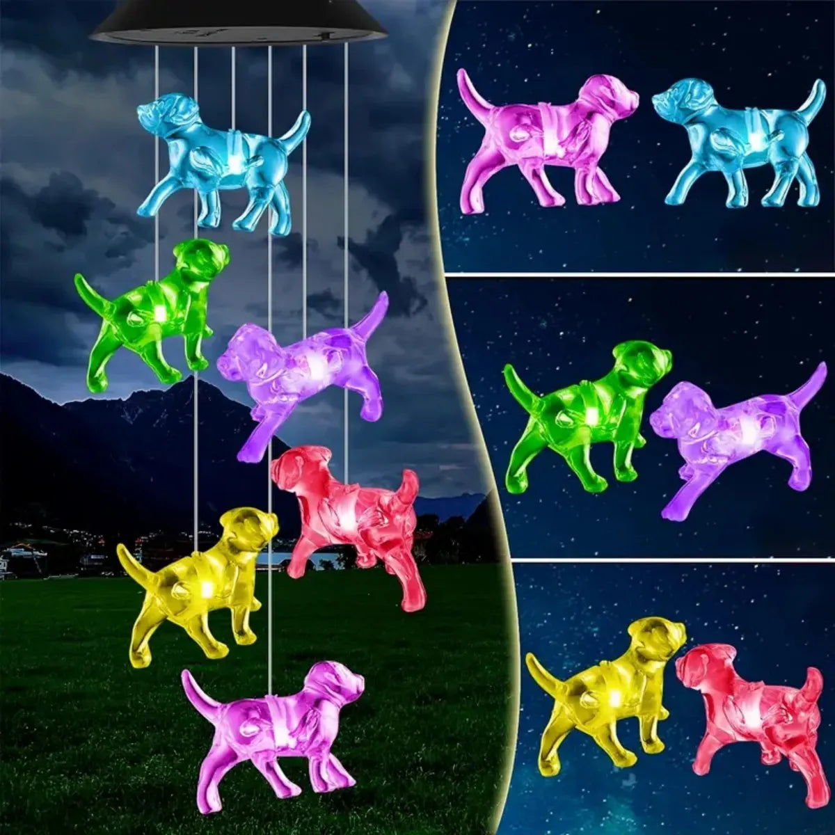 Mobile lumineux solaire multicolore figurines animales deco balcon jardinextérieur led